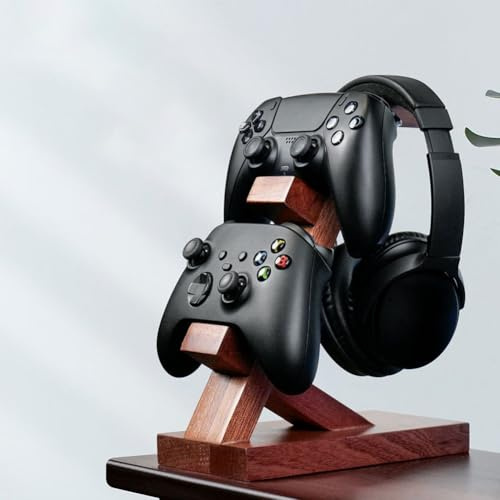 Besttoolifes Wooden Controller Stand With Headphone Holder, Game Controller Holder, Video Game Controller Holder, Controller Holder For Desk, Controller & Headset Stand, Wooden Headphone Stand(brown)