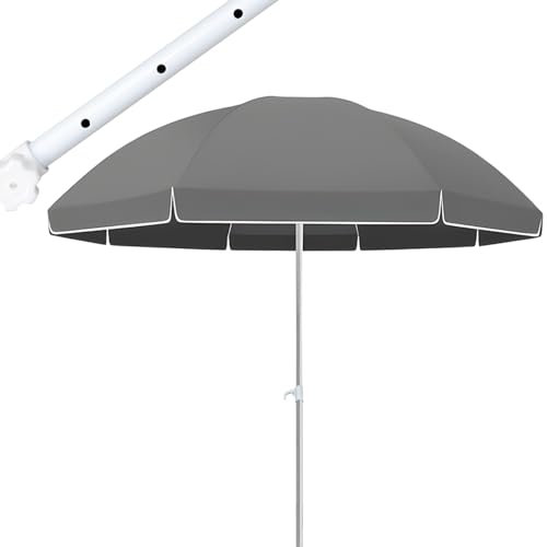 BVDHASDBT Parasol pour table d'extérieur – Grand parasol rond en aluminium – Hauteur réglable avec base – Parasol pour extérieur, marché et cour – Parasol pour extérieur, gris, 2.6M/8.5FT