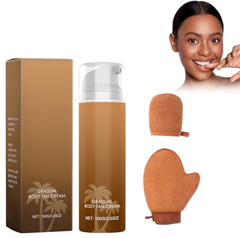 Crème Autobronzante Corporelle - 100g Avec 2 Gants - Teint Naturel Et Progressif - Sans Traces - Pour Peaux Claires à Moyennes - Lotion Sans Soleil - Hydratante Et Nourrissante -Hommes Et Femmes