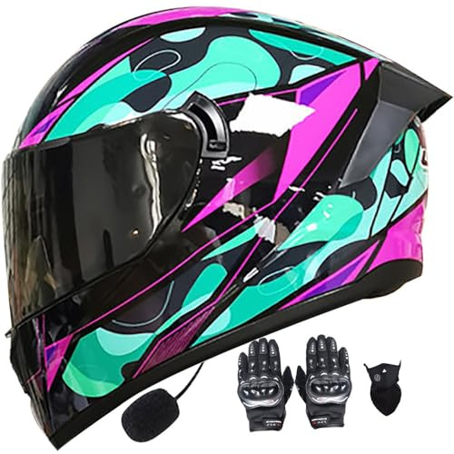 Letetexi Casco Integrale Moto Bluetooth,Caschi Moto Scooter Racing Uomo con Integrale Doppia Visiera Anti Nebbia,Casco Moto Full Face Omologato ECE,Casco Moto Leggero per Donna Uomo 55~64cm