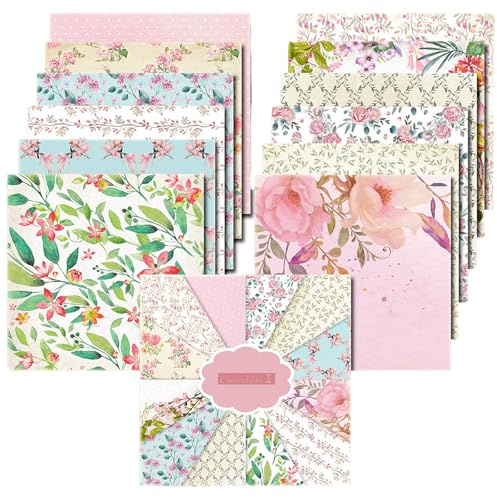Scrapbook Papier Blumen Muster Scrapbook Bastelpapier, 30,5x30,5 cm/12x12 inch Scrapbooking Papier Frühling Dekorpapier, 24 Blatt Einseitiges Motivpapier für Journal Scrapbooking