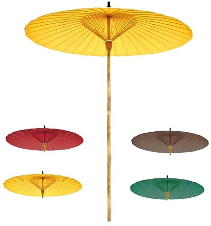 WATAOW Wasserfester Strandschirm | Chinesischer Hofschirm | Traditioneller Schirm Aus Ölpapier, Gartenschirm Für Balkon, Hinterhof, Rasen, Swimmingpool | Bambusrahmen(Yellow)
