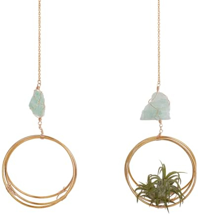 OLYCRAFT 2 pezzi pendenti dorati per piante aeree, con ciondolo in fluorite naturale, in metallo, da appendere, per piante aeree, per la casa e l'ufficio