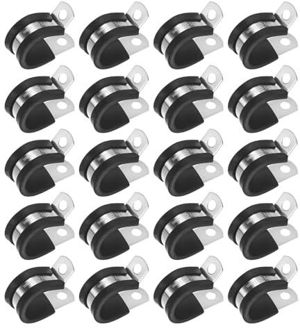 M METERXITY 20-Pack Cable Clamps, 3/4 Inch/ 19 mm 304 Stainless Steel Rubber Cushioned Insulated Cable Clamp R Shape Metal Holder for Tube/Wire/Pipe/Loop Installation