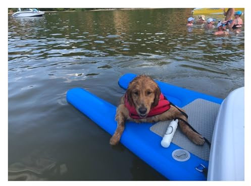 ERRULAN Inflatable Dog Pool Float Dock Platform 90x60 cm, Floating Dog Water Ramp for Dogs Up To 90kg, Puncture-Resistant Dogs Pool Ladder for Pool, Lake, Dock & Boat