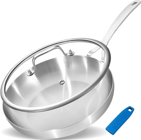 Inqibee 30 CM Tri-Ply Stainless Steel Frying Pan with Lid | Ergonomic Silicone Detachable Handle, Induction Compatible Cooking Pan, Multi-Purpose Kitchen Cookware