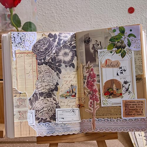 Pilyero 60 Tipi di Motivi in 120 Pezzi Carta Scrapbooking, Carta di Riso per Decoupage, Stile Retrò, Adatto per la Creazione di Riviste, Carte Decorative, Sfondi per Album, 14*20cm