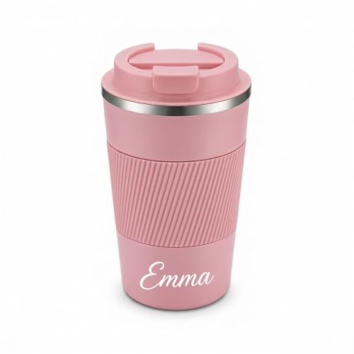 loongway Thermobecher Personalisiert mit Name Kaffeebecher to go Geschenke | Auslaufsicher | 380 ml | Leicht | Edelstahl | Für Büro, Pendeln & Reisen | Für Auto-Getränkehalter | Geburtstagsgeschenk
