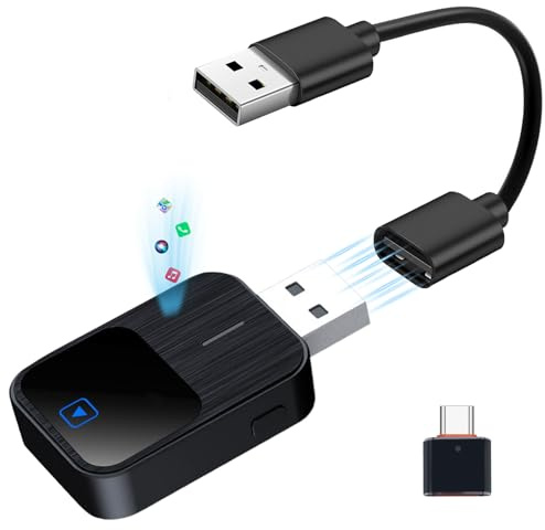 WEDAWIN Adaptador Inalámbrico 2 en 1 para CarPlay/Android Auto, CarPlay Wireless Adapter, Conexión Estable y Sin Retrasos, Compatible con Phone iOS 10+ y Vehículos Equipados con CarPlay con Cable