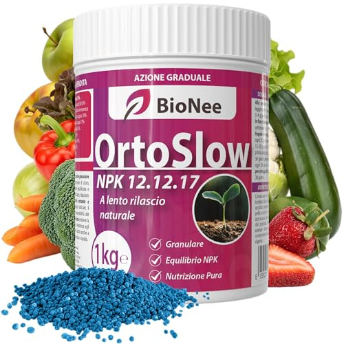 Bionee OrtoSlow 1 Kg – Engrais Granulaire NPK 12.12.17 à Libération lente | Nutrition Complète et Équilibrée pour Légumes, Verger et Jardin | Avec Magnésium, Soufre et Zinc
