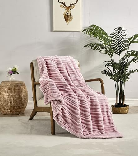Miracle Home. Manta Polar Reversible de Microfibra Circón Franela Aterciopelada y Sherpa 280GSM-180GSM, Suave, cálida y Ligera, Lavable a máquina, 130 X 160. Rosa