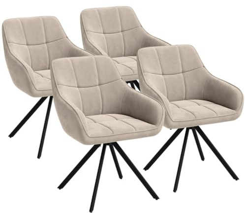 skølm Sköll Esszimmerstühle 4er Set, Macchiato, Samt, drehbar, bis 150 kg | 360° drehbarer Armlehnstuhl, Küchenstuhl für Esszimmer/Küche, Polsterstuhl mit Metallgestell, moderner Loungesessel, Essstuhl