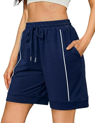 Litherday Shorts Donna in Cotone Morbido – Pantaloncini Estivi Larghi con Coulisse e Tasche, Ideali per Relax Jogging e Tempo Libero Stile 2 Blu Scuro XXL