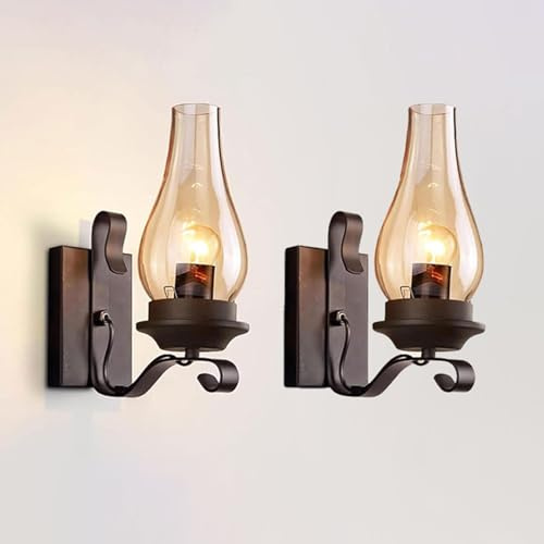 Wylolik Lámpara de Pared Vintage Estilo Vela, Aplique Negra con Pantalla de Cristal Lámpara de pared Metálica para interiores Adecuada para Dormitorios, Escaleras, Pasillos y Salones