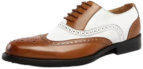 TvzsiY Chaussures Oxford Bicolore Bout d'aile pour Hommes Chaussures habillées à Lacets Antidérapantes pour Mariage Bal de Promo