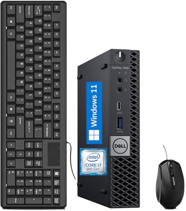Dell Optiplex 7060 Mini PC Bureau i7, Micro Ordinateur Intel Core i7-8700t, 8 Go de RAM, 256 Go SSD, WiFi, US QWERTY Clavier, Win11 Pro (Renouvellé)