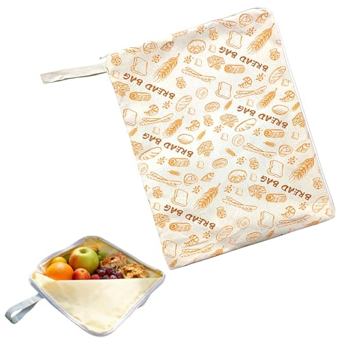 Bolsa de Pan de Cera de Abejas con Cremallera en L, Extra Grande, Algodón y Lino de Doble Capa, Reutilizable y Ecológica para Pan Casero y Baguette, Mantiene el Pan Fresco, 43x33cm