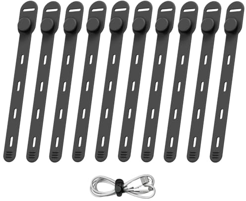 10 Pack Silicone Cable Ties,Small Cable Ties Reusable Adjustable Cord Organizer Wrap with Locking Buckle - Elastic Cable Management Straps for Home, Office, Kitchen, Car, and Travel - Black, for Wire