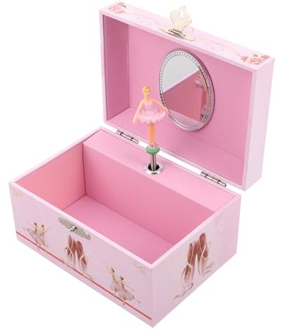 HANABASS Portagioie Musicale per Ragazze con Ballerina Girevole Rosa, Scatola Porta Gioielli in MDF con Scomparti, Design Elegante per Compleanni e Feste