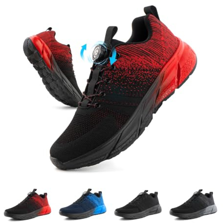 Hitmars Chaussures de Running Homme Femme Baskets de Sport Sneakers Marche Fitness Gym et Outdoor Légères Lacets Autobloquants EU41 duc-Rouge