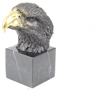 Bronzefigur Skulptur Statue Adler Kopf auf Marmorsockel 21,5 cm