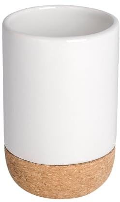 WENKO Zahnputzbecher Corc White Zahnpasta Becher Zahnbürstenhalter Zahnputzbecherhalter zahnbecherhalter Badezimmerzubehör, Weiß, 11.5 x 7.5 x 7.5 cm