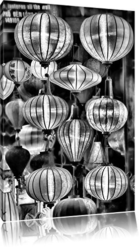 Pixxprint Monocrome, chinesische Laternen, Größe: 120x80cm, Leinwandbild, fertig gespannt, Wandbild, Dekoration, Kunstdruck, kein Poster