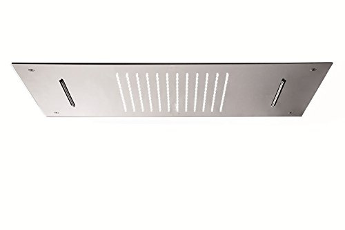DROP Soffione Doccia Rettangolare 49x36 Doppia Cascata Rain by Acciaio Cromato AISI304 Super Mirror anticalcare Made in Italy
