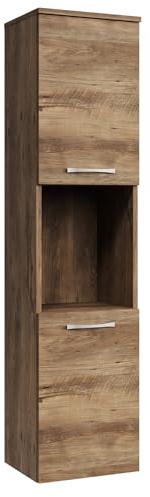 Badplaats Badezimmerschrank Montreal 30 x 30 x 131 cm Braun Eiche - Hoch Badschrank Mit 2 Türen