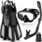 Odoland Schnorchelset 3 in 1 mit Weitsicht Tauchmaske, Trockenschnorchel, Verstellbare Flossen, Netztasche, für Erwachsene, Black S/M 36-41