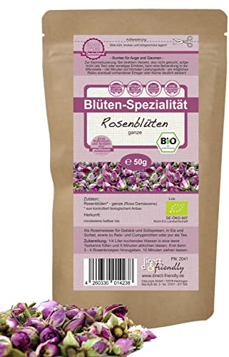 direct&friendly | ganze Bio Rosenblüten | 50g | farb- und duftintensiv | Rosa damascena | Rosentee | getrocknet
