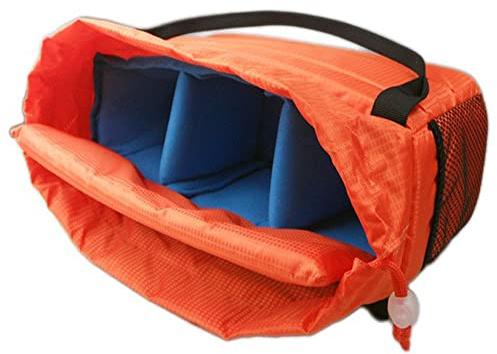 Topiky Large Padded DSLR SLR Camera Lens Insert Bag Partition Protective Pouch Drawstring Shockproof Case,with Cover & Handle(Orange)