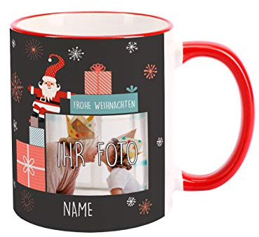 Herz & Heim® Weihnachtliche Tasse mit Foto und Wunschtext-Aufdruck