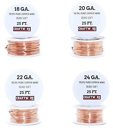 Solid Bare Copper Wire Round, Bright, Dead Soft, 25 Feet 18, 20, 22, 24 Gauge
