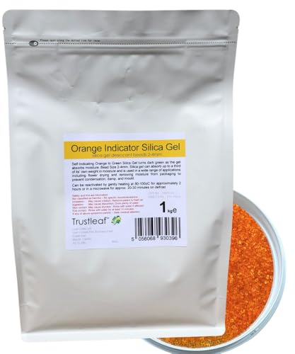 Trustleaf 1kg, 2.2lbs Bag Orange Indicator Silica Gel Desiccant 2-4mm Beads - Dehumidify - Flower Drying - 3D Printing - Storage