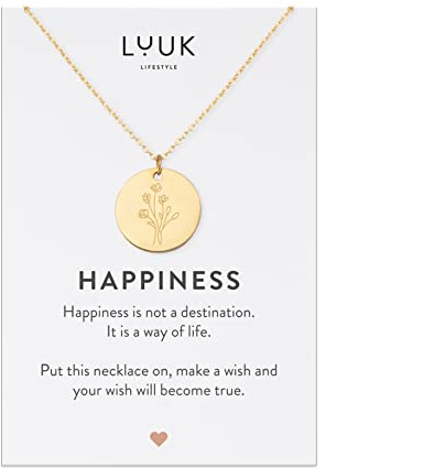 LUUK LIFESTYLE Collier avec Pendentif, Acier Inoxydable, Carte HAPPINESS, 50cm