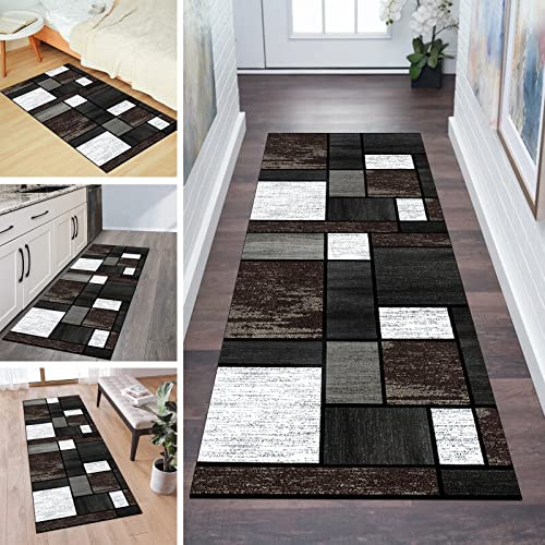 QQrunner Teppich Läufer Flur rutschfest 60x100cm Küchenteppich Patchwork Grau Braun Waschbar Meterware Schlafzimmer Korridor Teppichläufer Lang, Länge Anpassbare, 40-120cm Breit