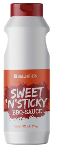 SizzleBrothers Sweet 'n' Sticky BBQ Sauce | 500 ml / 615g | Leckerer BBQ-Klassiker für Pulled Pork, Brisket, Ribs, Chicken Wings, Burger, Grillfleisch, Steaks & Co. | BBQ Soße, Glaze oder Dip