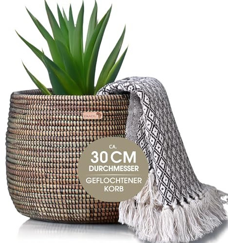 YAADU Cesta de almacenamiento trenzada – Para plantas, estantes, africano, decorativo, juguetes y objetos diferentes – Modelo Kikongo (negro)