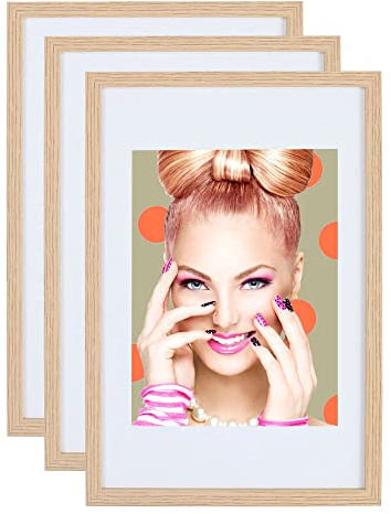 IDEAL TREND 3er 5er Set Holz Bilderrahmen Lifestyle Plexi Foto Rahmen Collage Wanddeko Poster S111: Farbe: 3er Pack Eiche | Format: 15x20