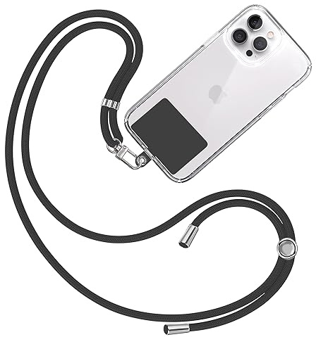 TBOC Tour de Cou Telephone Portable Cordon Collier Laniere Universel [Noir] avec [Patch de Fixation Noir] Sangle de Suspension Amovible Réglable Résistante Compatibles avec Plupart des Smartphones