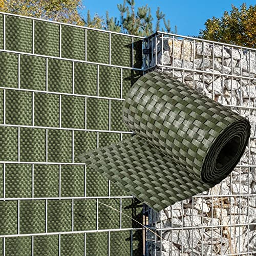 NYVI Polyrattan Sichtschutzstreifen Privafence Grün 255 x 19 cm 5 Rollen (12,75 Meter) - SPARSETS - Sichtschutz für Doppelstabmatten Zaun - Premium Zaunsichtschutz