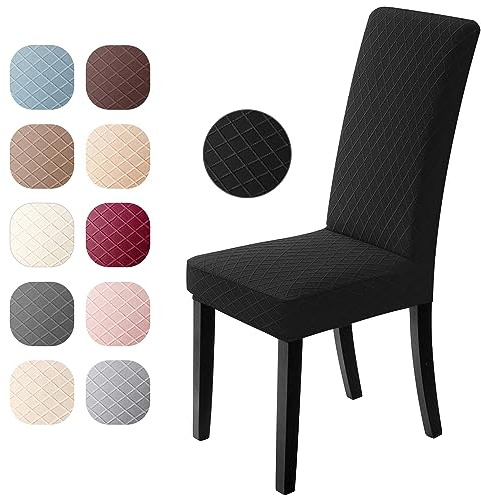 Stolsöverdrag 6 Stycken Stretch Stolskydd Jacquard Stolsöverdrag för Matsal Modernt Matstolsskydd Avtagbart Matstolar överdrag Bi-Elastiskt överdrag för Matsal, Hotell, Familj (6 Stycken, Svart)