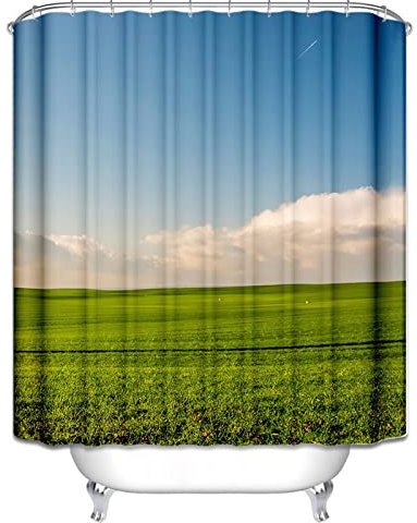 EHOMERY Tenda Doccia X Vasca da Bagno Tende da Bagno Finestra Pascolo Tende da Doccia A Ombrello Tende per Il Bagno Lunghe Polyester con 12 Anelli di Sospensione, 160X180Cm