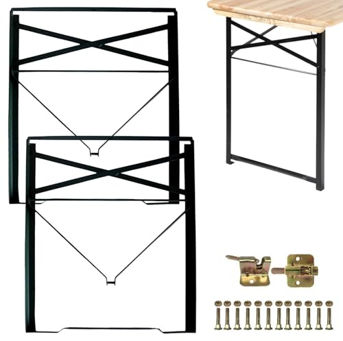 Vigormat Set Gambe Pieghevoli per Tavolo in Metallo 73x53 cm, Struttura in Ferro con Kit Fissaggio Incluso - Gambe per Tavolo Birreria da Esterno per Giardino, Terrazza, Sagra (2 Gambe + Kit - Nero)
