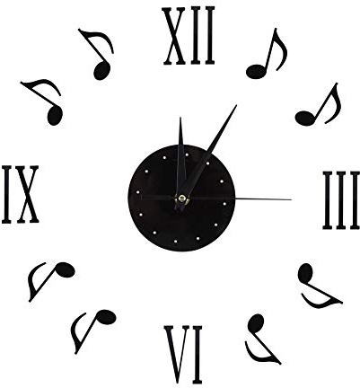 Syrisora Orologio da Parete Orologio da Parete con Note Musicali Orologio Adesivo con Quadrante CD in Vinile e Numeri Romani 3D per la Decorazione Domestica