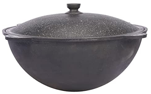 Kazan Topf 16 Liter aus Gusseisen, mit Deckel und rundem Boden, für Utschak geeignet, Outdoorküche Gulasch Kanone