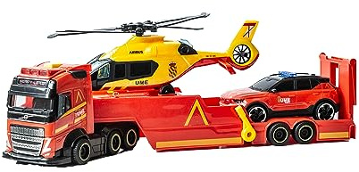 Dickie Toys - UME-räddningsbil 40cm, Leksaksbil, Ljus och ljud, Trailer Ramp Släpp, UME helikopter och bil, Leksak Pojkar Flickor Från 3 År (203717005SI5)