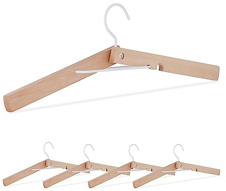 Relaxdays Kleiderbügel, 5er Set, Holz, klappbare Bügel, kragenschonend, B: 44 cm, stabile Holzkleiderbügel, Natur/weiß
