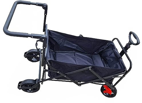 TMZ® Camping Trolley Collapsible Garden Wagon with Brake Big Wheels Beach Cart Max Capacity 80kg Folding Cart Trolley for Festival Shopping Camping Picnic Black